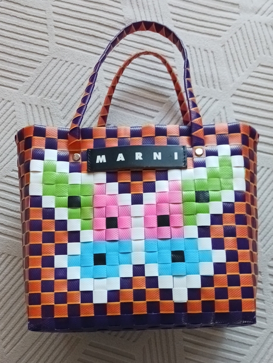 Marni Handbags - Marni Orange Multicolor Woven Tote with Butterfly Motif